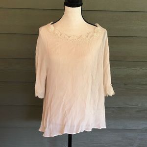 UMGEE tunic top White Lace trim Sheer Blouse Shirt